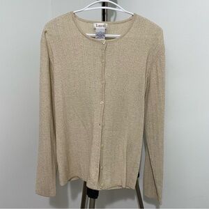 Vintage Laura Cream and Gold Thread Button up Cardigan | Sz Large